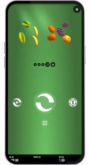 Fruit Warp spin result showing a starfruit cluster on the left and kiwano with grapes forming on the right side of the screen